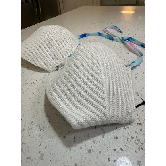 shade & shore white with blue and pink nwt light lift swim bikini top  size 38DD - Picture 3 of 6